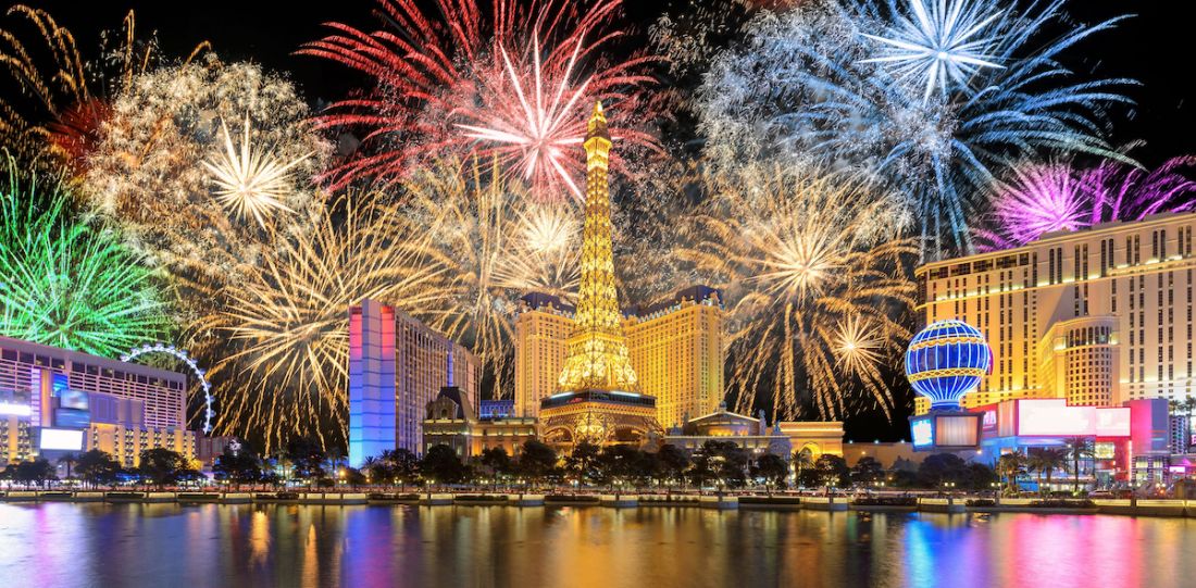 Colorful fireworks over Las Vegas skyline