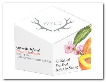 Wyld peach gummies carton with the Wyld antler wordmark, sold at Wallflower in Las Vegas