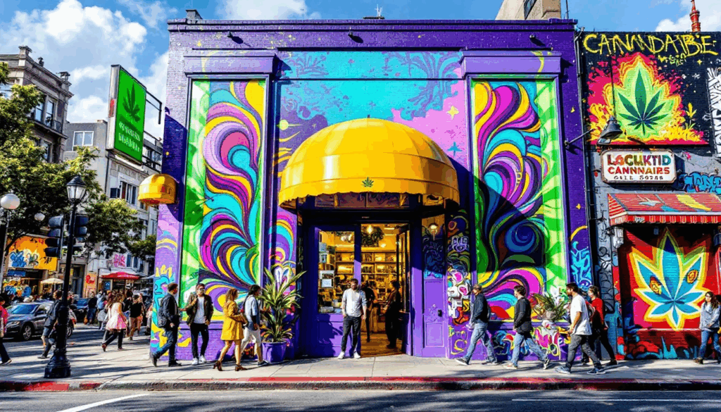 An image depicting the entrance of a dispensary with customers entering. Top Rec Dispensaries