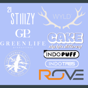 Logo of Stiiizy, Wyld, GLP, Cake, IndoPUFF, IndoCAKE, TGC and Rove