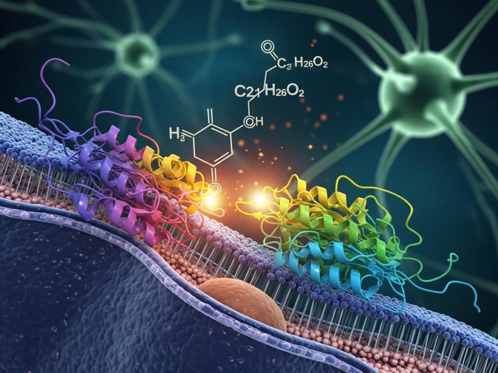 Illustration showing the CBN molecule interacting with brain receptors