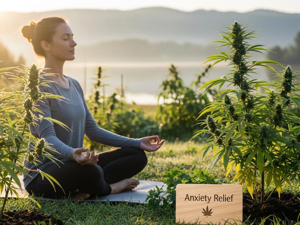 A calm person meditating outdoors, representing mental tranquility.